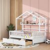 Wooden Twin Size House Bed with 2 Drawers,Kids Bed with Storage Shelf, White