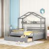Wooden Full Size House Bed with 2 Drawers,Kids Bed with Storage Shelf, Gray