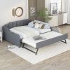 Full Size Upholstery Daybed with Trundle and USB Charging Design; Trundle can be flat or erected