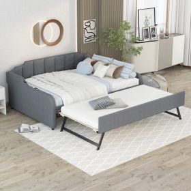 Full Size Upholstery Daybed with Trundle and USB Charging Design; Trundle can be flat or erected