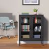 Metal Storage Cabinet with Mesh Doors, Liquor Cabinet with Adjustable Shelves for Kitchen, Living Room, Home Office, Black