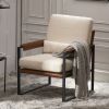 Single Iron Frame Chair Soft Cover Beige Brown Honeycomb Leather Armrest Frame Indoor Leisure Chair