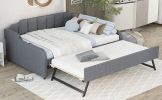 Full Size Upholstery Daybed with Trundle and USB Charging Design; Trundle can be flat or erected