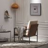 Single Iron Frame Chair Soft Cover Beige Brown Honeycomb Leather Armrest Frame Indoor Leisure Chair