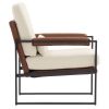 Single Iron Frame Chair Soft Cover Beige Brown Honeycomb Leather Armrest Frame Indoor Leisure Chair
