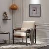 Single Iron Frame Chair Soft Cover Beige Brown Honeycomb Leather Armrest Frame Indoor Leisure Chair