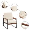 Single Iron Frame Chair Soft Cover Beige Brown Honeycomb Leather Armrest Frame Indoor Leisure Chair