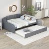 Full Size Upholstery Daybed with Trundle and USB Charging Design; Trundle can be flat or erected