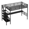 Metal Loft Bed Frame with Desk;  No Box Spring Needed; Twin