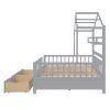Wooden Full Size House Bed with 2 Drawers,Kids Bed with Storage Shelf, Gray