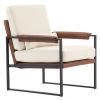 Single Iron Frame Chair Soft Cover Beige Brown Honeycomb Leather Armrest Frame Indoor Leisure Chair