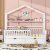 Wooden Twin Size House Bed with 2 Drawers,Kids Bed with Storage Shelf, White