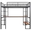 Full Size Loft Metal&MDF Bed with Long Desk and Shelves; Black