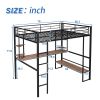 Full Size Loft Metal&MDF Bed with Long Desk and Shelves; Black