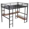 Full Size Loft Metal&MDF Bed with Long Desk and Shelves; Black