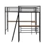 Twin Size Metal Loft Bed with Two Built-in Desks