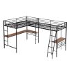 Twin Size Metal Loft Bed with Two Built-in Desks