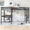 Twin Size Metal Loft Bed with Two Built-in Desks