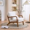 Oak Armrest Oak Upholstered Teddy Velvet Single Lounge Chair Indoor Lounge Chair Off-White