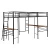 Twin Size Metal Loft Bed with Two Built-in Desks