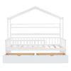 Wooden Twin Size House Bed with 2 Drawers,Kids Bed with Storage Shelf, White