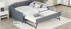 Full Size Upholstery Daybed with Trundle and USB Charging Design; Trundle can be flat or erected