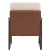 Single Iron Frame Chair Soft Cover Beige Brown Honeycomb Leather Armrest Frame Indoor Leisure Chair