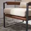 Single Iron Frame Chair Soft Cover Beige Brown Honeycomb Leather Armrest Frame Indoor Leisure Chair