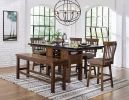 Dark Brown Finish Storage Base Counter Height Table 1pc Extension Leaf 2 Drawers 9-Bottles Wine Rack Decorative Metal Rivet Banding Dining Furniture