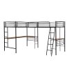 Twin Size Metal Loft Bed with Two Built-in Desks