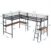 Twin Size Metal Loft Bed with Two Built-in Desks