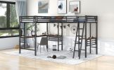 Twin Size Metal Loft Bed with Two Built-in Desks