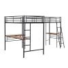 Twin Size Metal Loft Bed with Two Built-in Desks