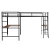 Twin Size Metal Loft Bed with Two Built-in Desks