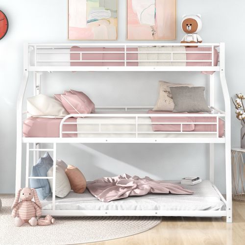 Bunk Bed with Long and Short Ladder and Full-Length Guardrails