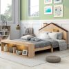 Full Size House Platform Bed with LED Lights and Storage