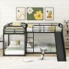 Full and Twin Size L-Shaped Bunk Bed with Slide and Short Ladder