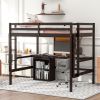Full size Loft Bed with Desk and Writing Board, Wooden Loft Bed with Desk & 2 Drawers Cabinet