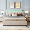 Upholstered Bed Queen Size with LED light;  Bluetooth Player and USB Charging;  Hydraulic Storage Bed in  Velvet Fabric