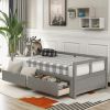 Wooden Daybed with Trundle Bed and Two Storage Drawers , Extendable Bed Daybed,Sofa Bed for Bedroom Living Room
