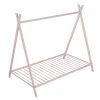 House Bed Tent Bed Frame Twin Size Metal Floor Play House Bed with Slat for Kids Girls Boys , No Box Spring Needed