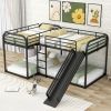 Full and Twin Size L-Shaped Bunk Bed with Slide and Short Ladder