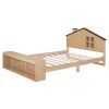 Full Size House Platform Bed with LED Lights and Storage