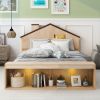 Full Size House Platform Bed with LED Lights and Storage
