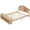 Full Size House Platform Bed with LED Lights and Storage