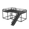 Full and Twin Size L-Shaped Bunk Bed with Slide and Short Ladder