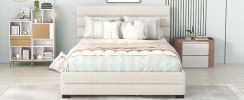 Queen Upholstered Platform Bed with Twin Size Trundle and Two Drawers