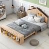 Full Size House Platform Bed with LED Lights and Storage