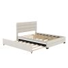 Queen Upholstered Platform Bed with Twin Size Trundle and Two Drawers