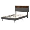 Full size Upholstered Platform Bed with Storage Headboard and USB Port, Linen Fabric Upholstered Bed